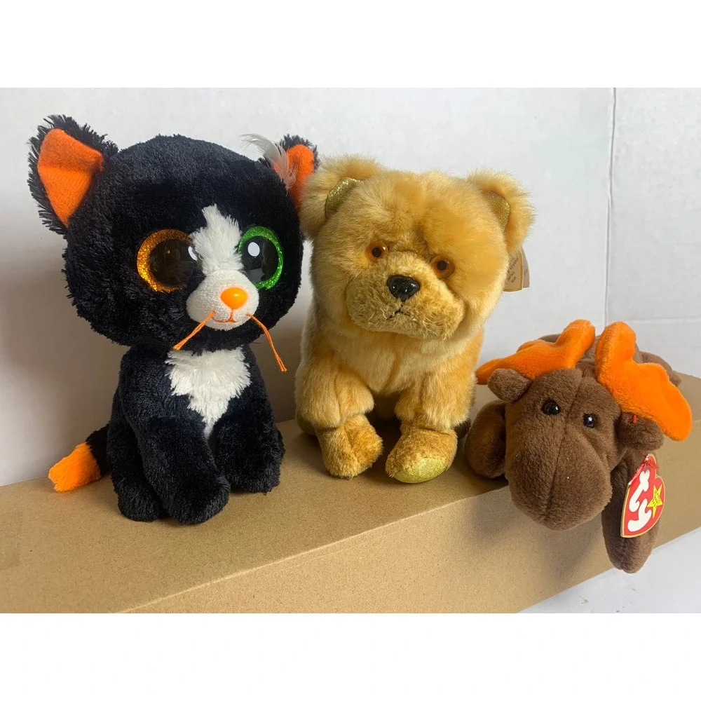 Ty Beanie Boos and Beanie Babies‎ Lot of 7 Chocolate Moose Neptune Zodiac Dog+